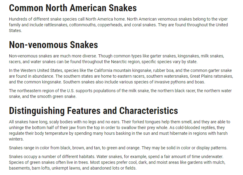 Types of Snakes